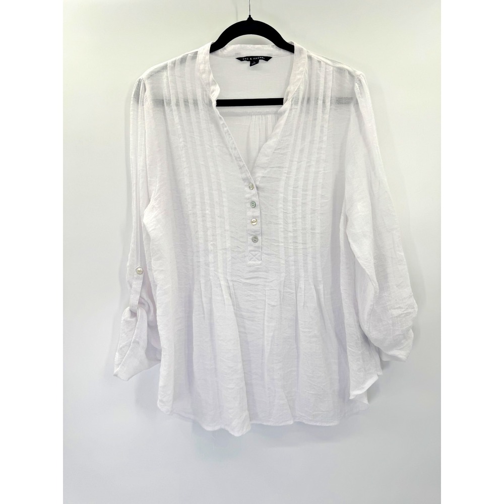 Zac & Rachel White Pintuck Tunic Top Large Sheer Cottagecore Coastal Beachy Prep